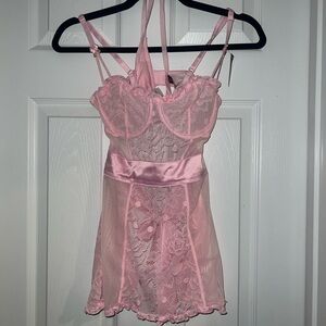 Adore Me Etty Unlined Pink Lace Babydoll Lingerie Fairytale